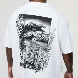 Plus Oversized Extended Neck Volcano Landscape Graphic T-shirt