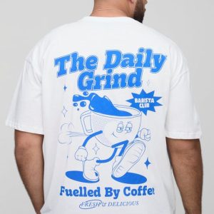 Plus Oversized Extended Neck Daily Grind Cartoon Graphic T-Shirt