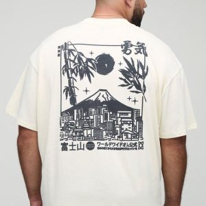 Plus Oversized Extended Neck Volcano Graphic T-shirt