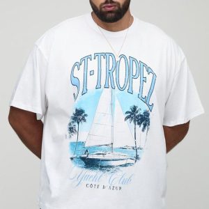 Plus Oversized St. Tropez Landscape Print T-Shirt
