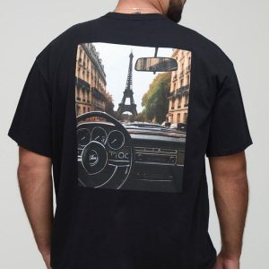 Plus Oversized Man Paris Vintage Car Print T-Shirt