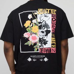 Plus Oversized Extended Neck Floral Print T-Shirt