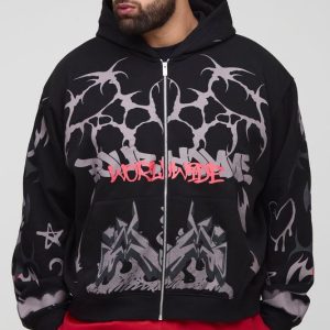 Plus Oversized Boxy Worldwide Print Hoodie