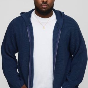 Plus Boxy Fit Ribbed Knitted Hoodie