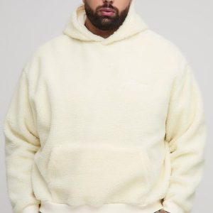 Plus Borg LMTD EDTN Embroidered Boxy Oversized Hoodie