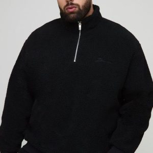 Plus Oversized Borg BHM Embroidered Zip Up Sweat