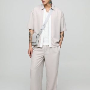 Oversized Soft Twill Short Sleeve Shirt & Wide Leg Pants Set
