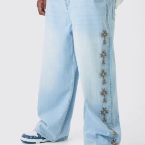 Plus Baggy Rigid Embellished Jeans