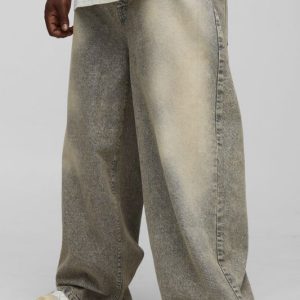 Plus Baggy Rigid Tinted Washed Denim Jeans