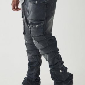 Plus Stacked Multi Cargo Pocket Flared Jeans