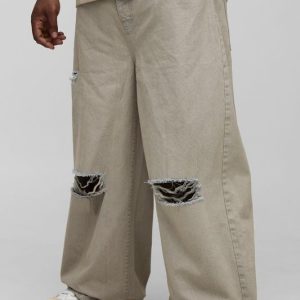 Plus Baggy Rigid Distressed Jeans