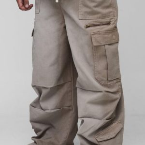 Plus Elasticated Waist Acid Wash Parachute Cargo Jeans