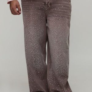 Plus Overdye Relaxed Fit All Over Rhinestone Jeans