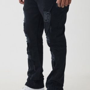 Plus Distressed Multi Ripped Skinny Flared Jeans