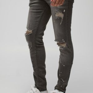 Skinny Stretch Bleached Ripped Knee Jeans
