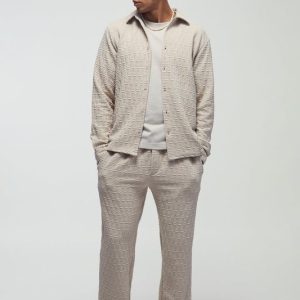 Long Sleeve Textured Stretch Shirt And Pants Set