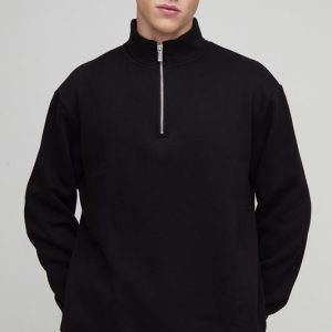 Basic Oversized Boxy Quarter Zip Funnel Neck Sweatshirt