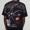 Black Oversized Spider Over Seam Raw Hem Graphic T-Shirt