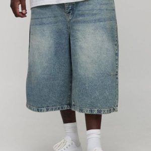 Plus Stonewash Longline Denim Jorts