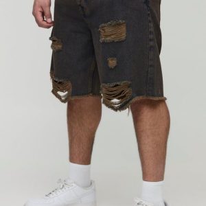 Plus Distressed Drawcord Relaxed Fit Jean Shorts
