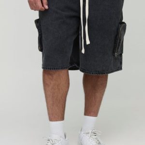 Plus Baggy Fit Extended Drawcord Cargo Jean Shorts