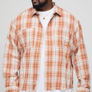 Plus Distressed Check Embroidered Oversized Shirt