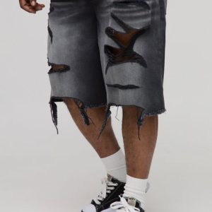 Plus Relaxed Fit Washed Super Distressed Jorts