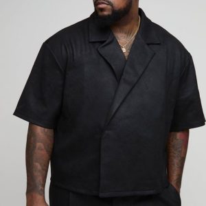 Plus Faux Suede Tailored Regular Fit Wrap Shirt