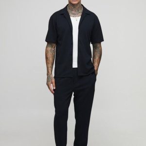 Tall Herringbone Jersey Regular Shirt and Tapered Trouser Set