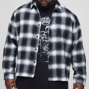 Plus Brushed Check Badge Detail Carpenter Overshirt