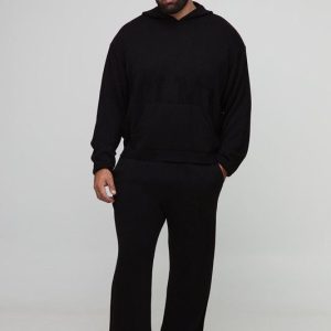 Plus OFCLMAN Oversized Boxy Knitted Hoodie & Regular Fit Jogger Tracksuit