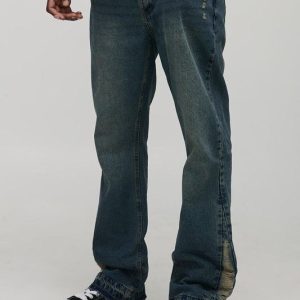 Tall Slim Flared Vintage Blue Washed Distressed Gusset Jeans
