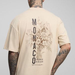 Tall Oversized Extended Neck Monaco Floral Graphic T Shirt