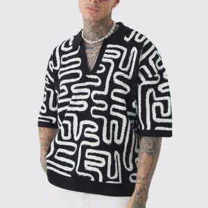 Tall Boxy Oversized Abstract Knit Polo