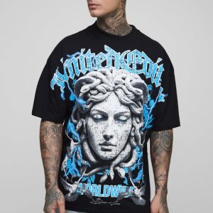 Tall Oversized Extended Neck Over The Seams Renaissance Print T-Shirt