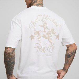 Tall Oversized Extended Neck Western Print T-Shirt