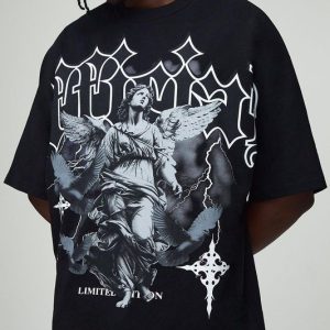 Tall Oversized Heavyweight Large Scale Print Angel T-Shirt