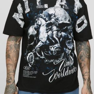 Tall Oversized Milano Renaissance Skull Over The Seam Print T-Shirt