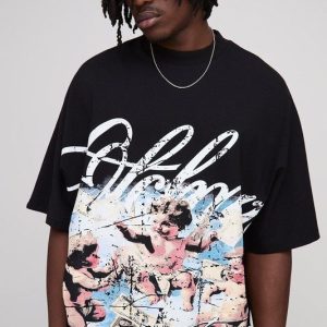 Tall Oversized Heavyweight Large Scale Print Cupid T-Shirt