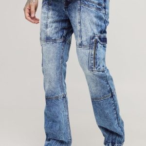 Tall Acid Wash Panel Cargo Flared Jeans