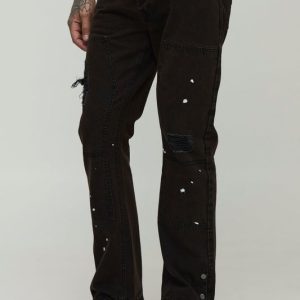 Tall Slim Flared Ripped Carpenter Split Hem Jeans