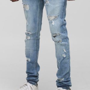 Tall Stacked Skinny Extreme Rip Embroidered Jeans