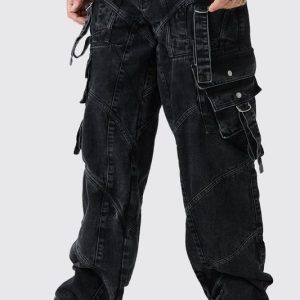 Tall Baggy Strap And Buckle Detail Jeans