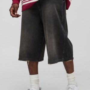 Tall Relaxed Fit Longline Tinted Nibbled Pocket Denim Jorts