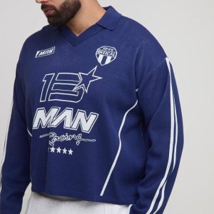 Plus Oversized Boxy Moto Jacquard Knitted Long Sleeve T-Shirt