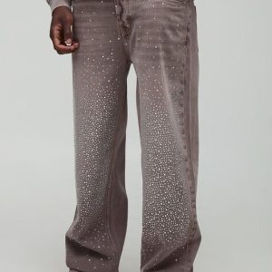 Tall Overdye Relaxed Fit All Over Rhinestone Jeans