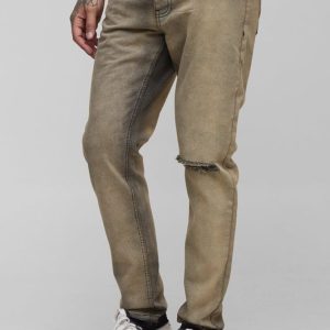 Tall Slim Fit Subtle Ripped Tinted Jeans With Let Down Hem