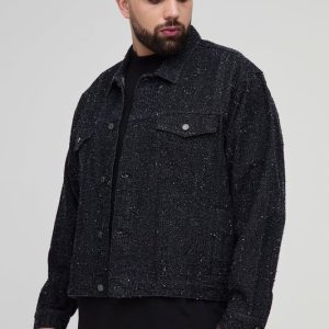 Plus Textured Denim Boxy Oversized Jacket
