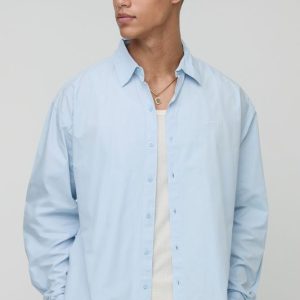 Tall Oversized Long Sleeve Embroidered Poplin Shirt