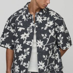 Tall Floral Tapestry Oversized Short Sleeve Overshirt